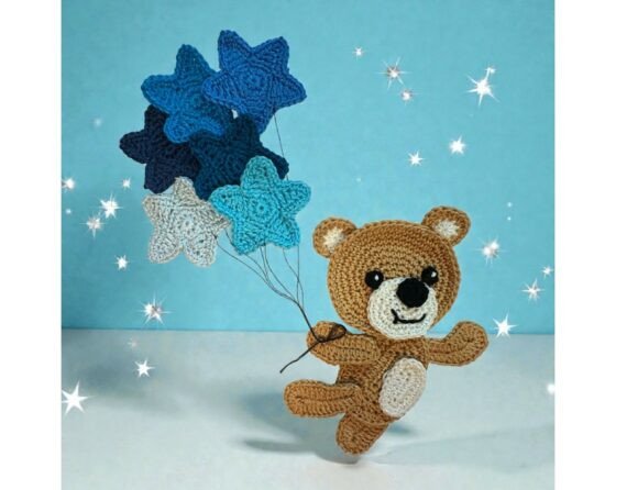 Bear with Balloons Crochet Applique