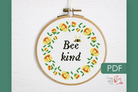 Bee Kind Cross Stitch Pattern, Quote