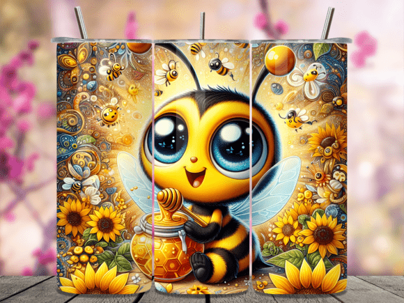 Cute Kawaii Bumble Bee Tumbler Wrap PNG