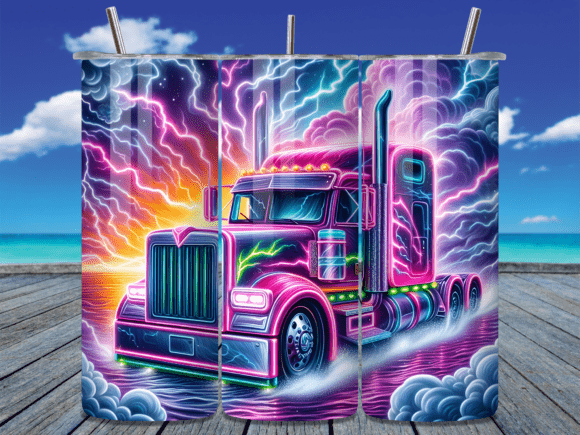 Neon Lightning Semi Truck Tumbler Wrap