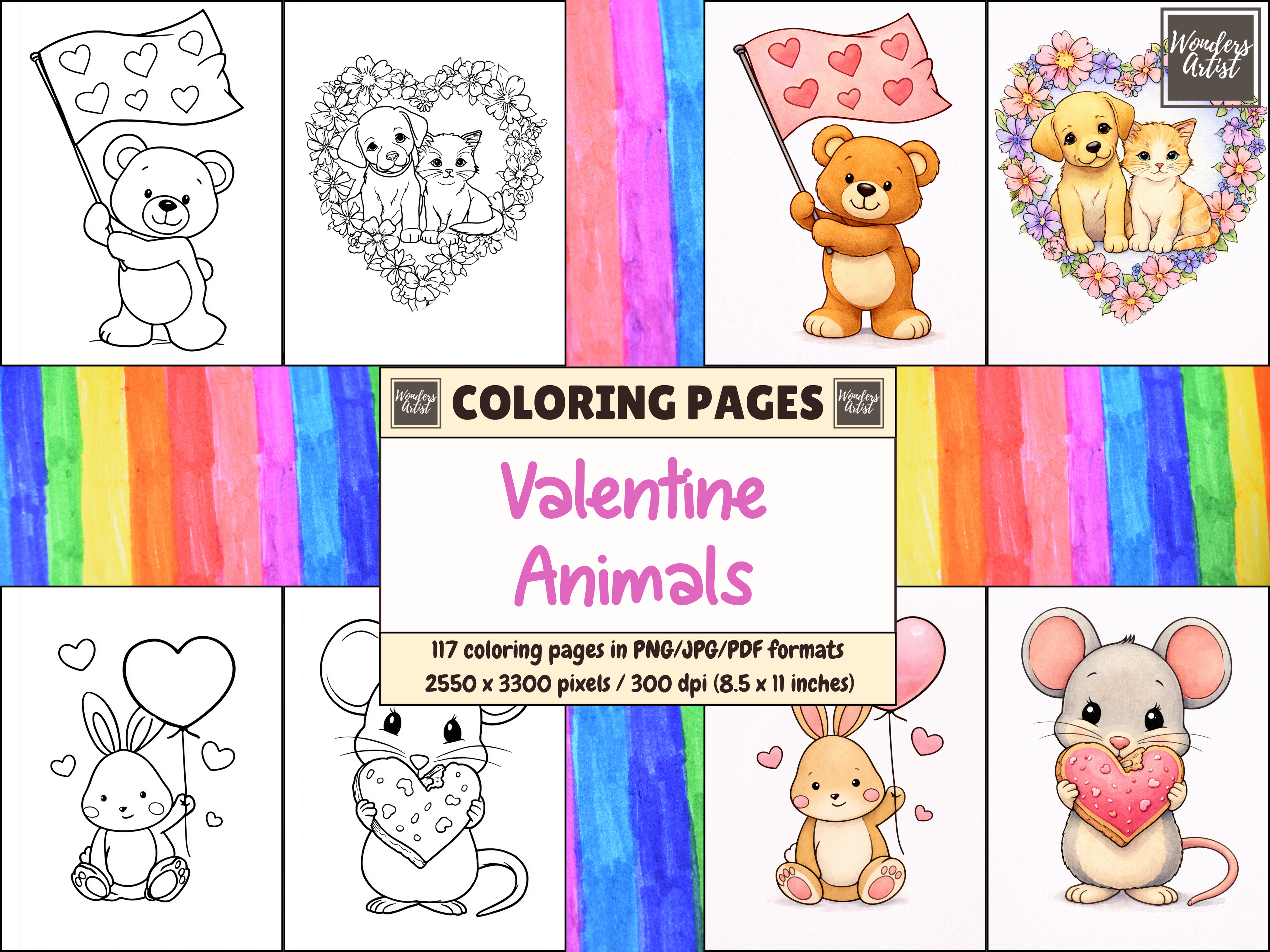 Valentine Animals Coloring Pages