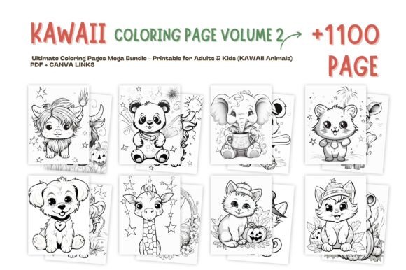 1000+ Kawaii Coloring Pages Bundle Canva