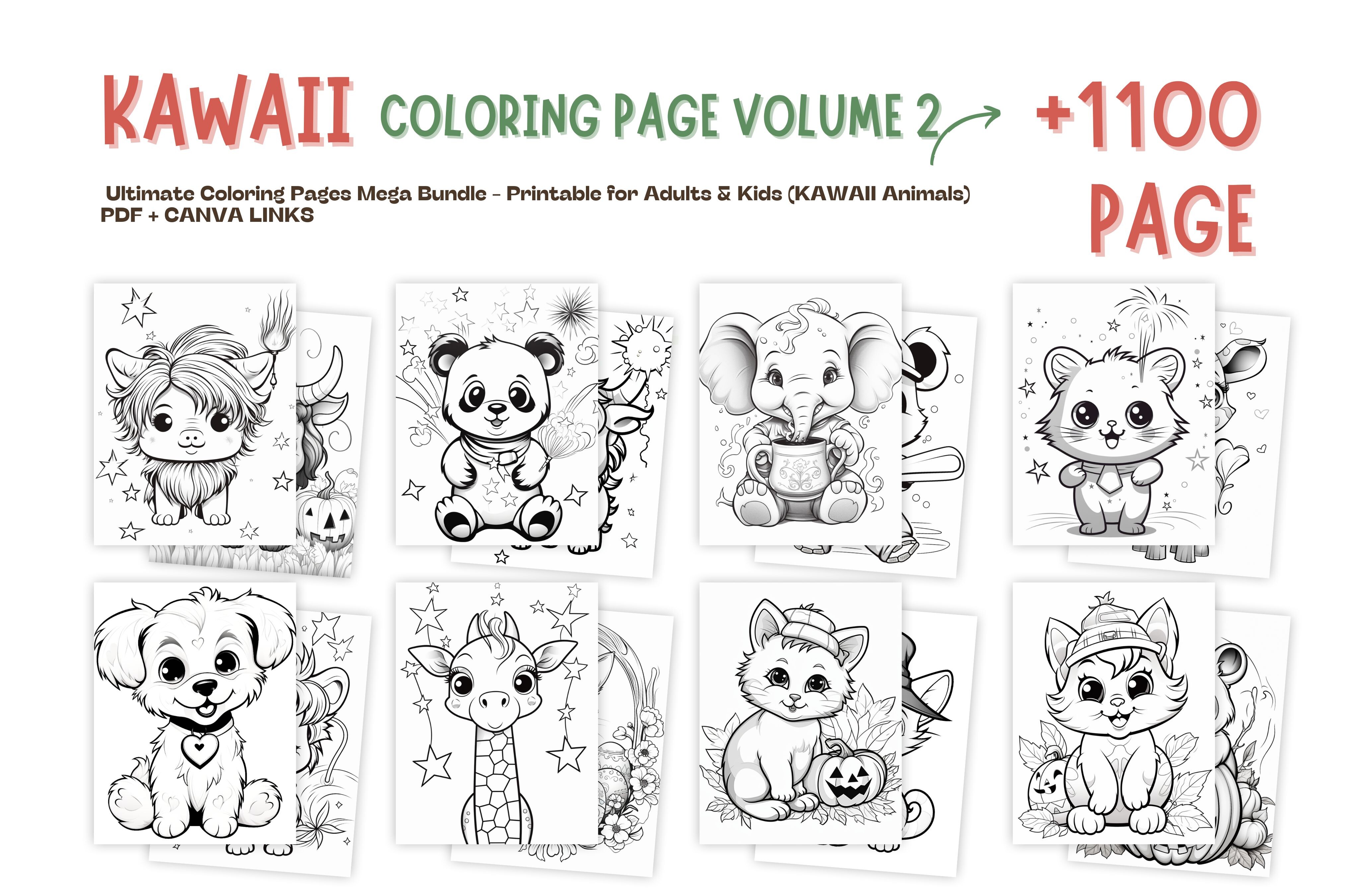 1000+ Kawaii Coloring Pages Bundle Canva