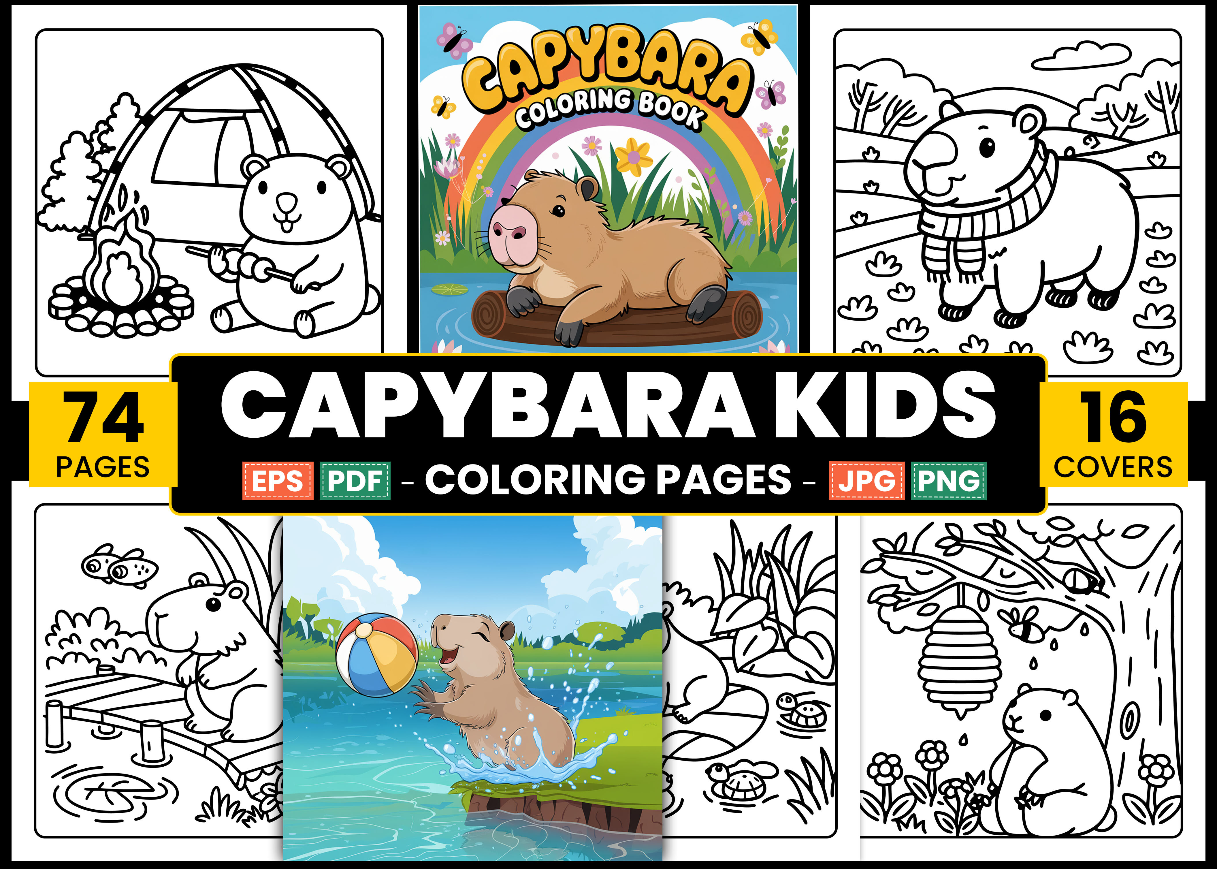 Capybara Kids Coloring Book Pages