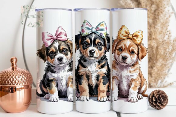 Cute Puppy Bows Variant 3 pink white tumbler wrap sublimation
