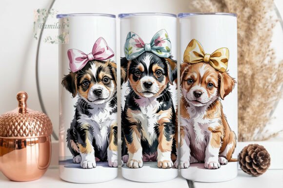 Cute Puppy Bows Variant 4 teal coral tumbler wrap PNG