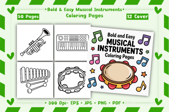 Musical Instruments Coloring Pages Basic Easy Musical Instrument Coloring Pages Graphic by HappyColor Design ...