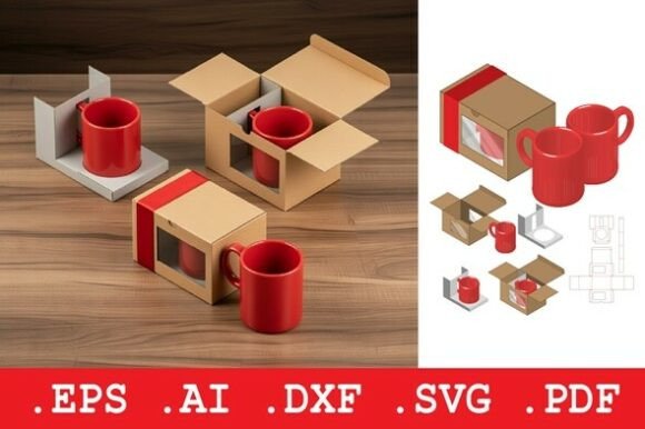 Rectangular Window Mug Box with Support Objetos Artesanato SVG 3D Por Pungpond. TH