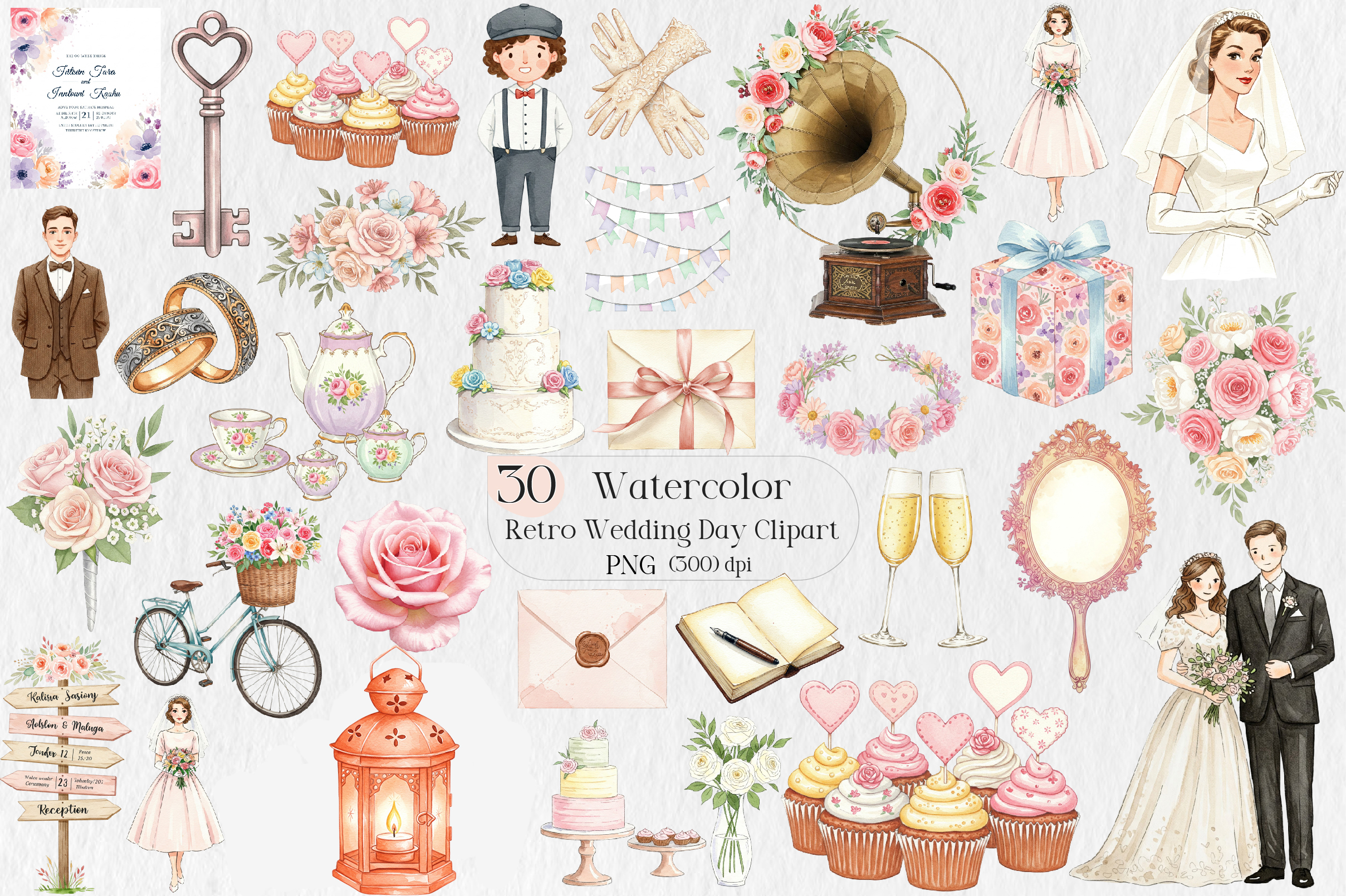 Retro Wedding Day Clipart Graphic by Artful Aura Studio · Creative Fabrica