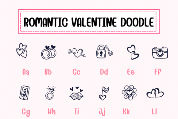 Romantic Valentine Doodle Font PNG with transparent background - Preview 1