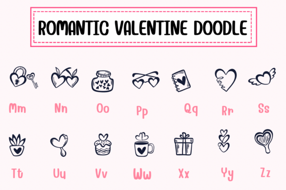 Romantic Valentine Doodle Font PNG with transparent background - Preview 2