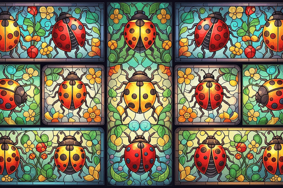 Stained Glass Ladybug Pattern Art Graphic Backgrounds By LifePlanStudeo