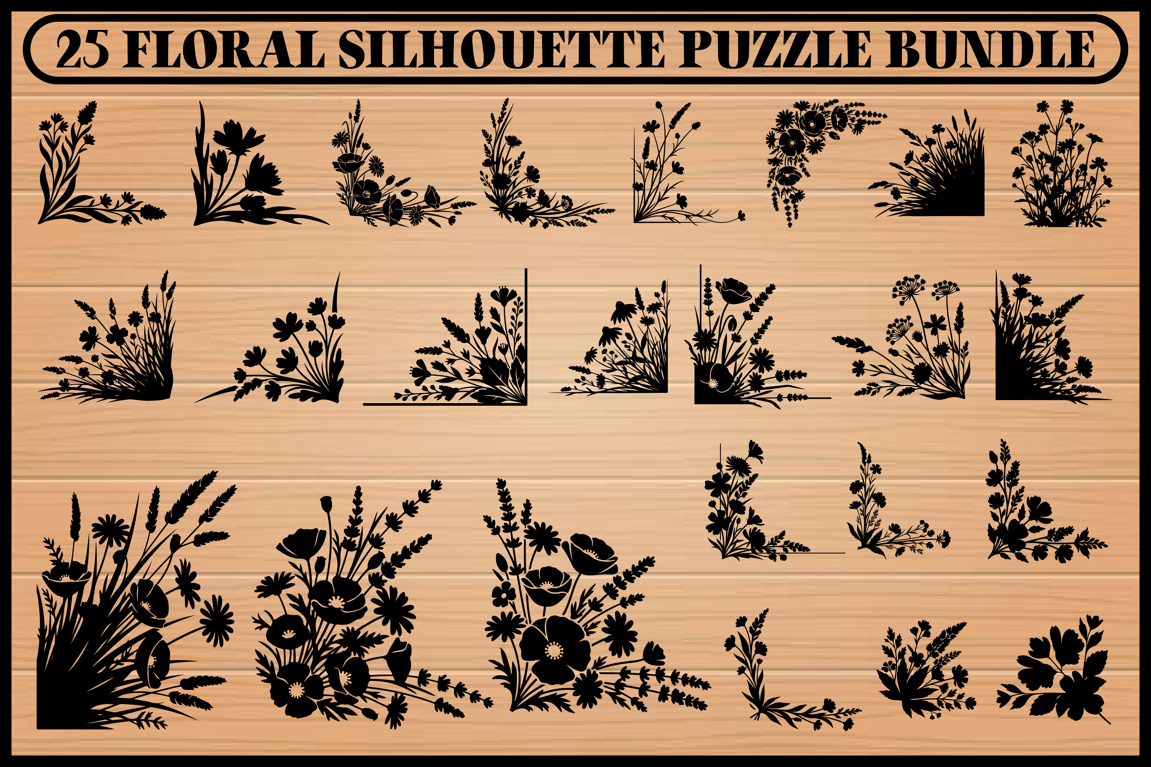 25 Floral Silhouette Puzzle Bundle