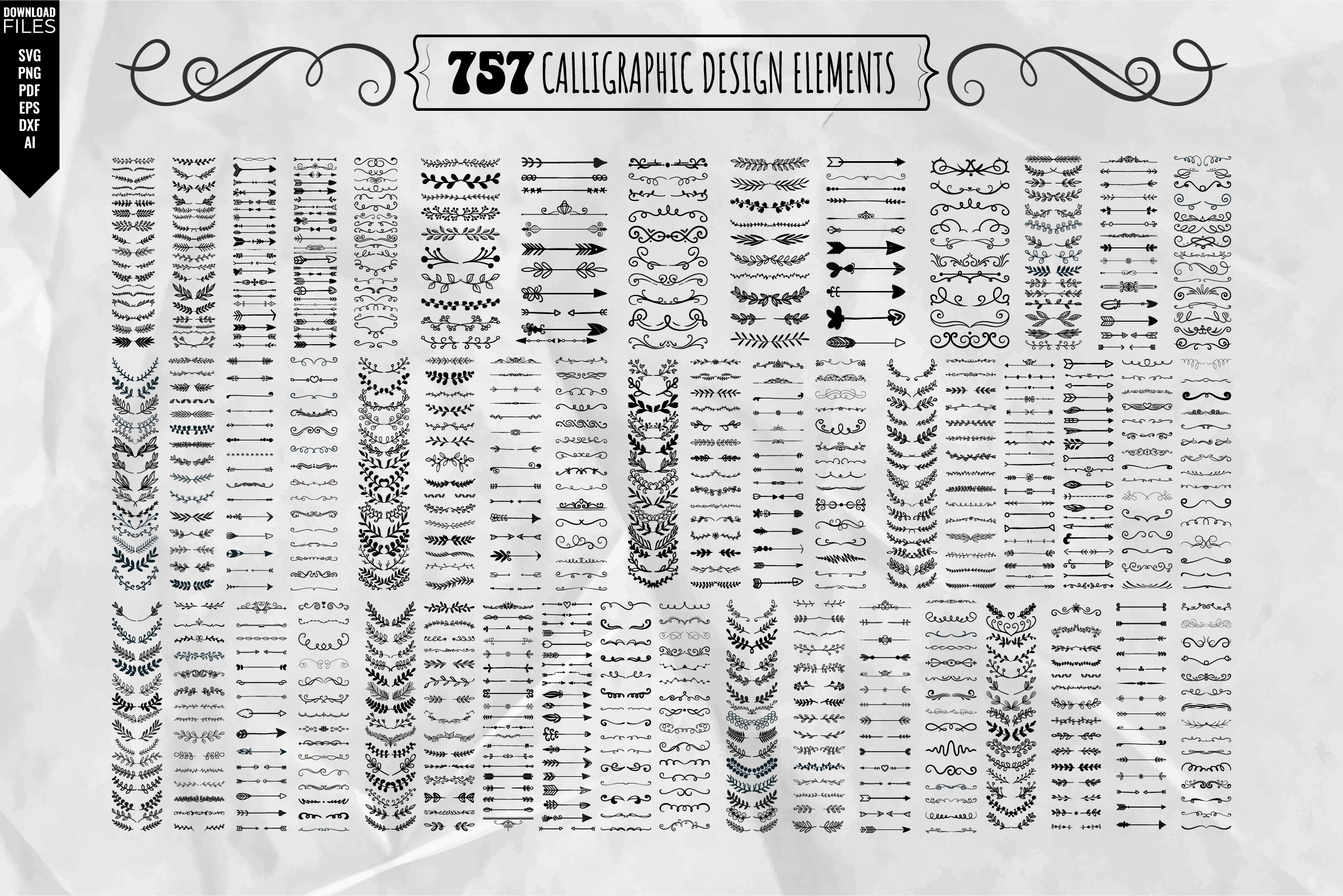 757 SVG Calligraphic Design Elements Set