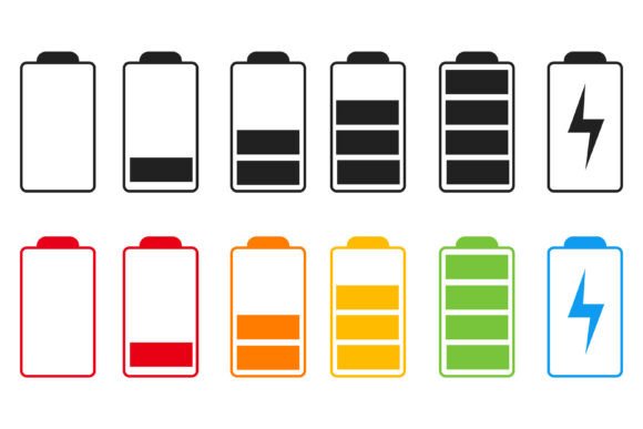 Battery Icon Set Vector. Battery Charge Graphic Icons By MP Design Studio