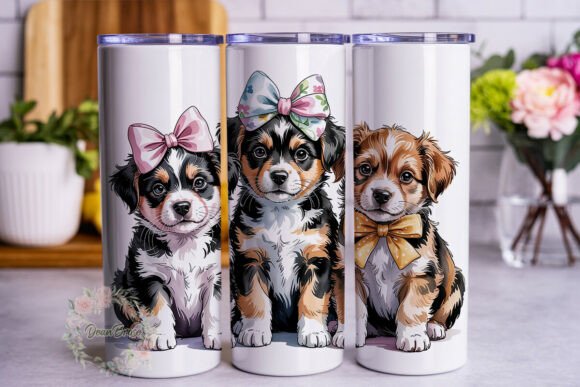 Cute Puppy Bows 20oz Tumbler Wrap warm colorway sublimation PNG