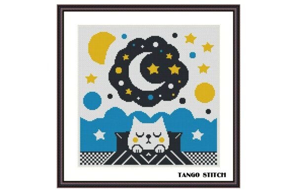 Cute Cozy Sleeping Cat Cross Stitch Art