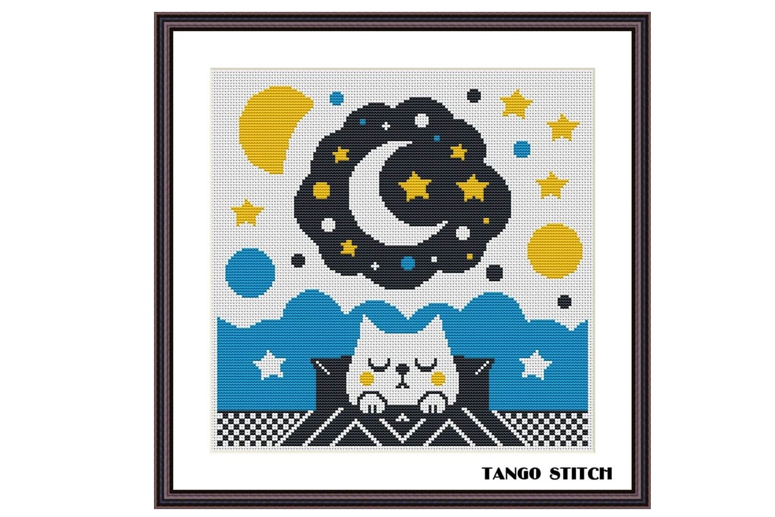 Cute Cozy Sleeping Cat Cross Stitch Art