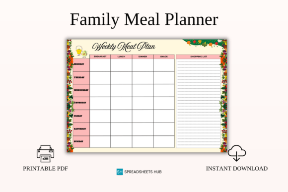 Family Weekly Meal Planner Printable