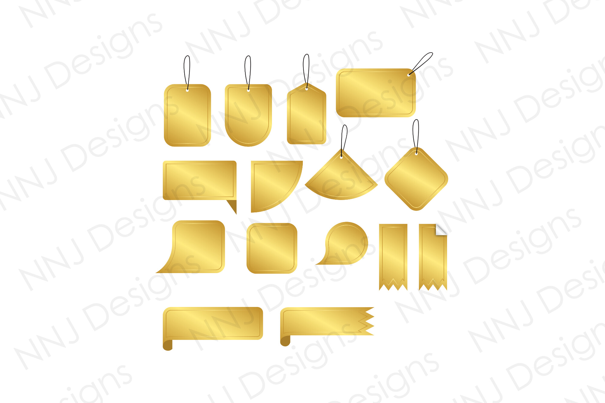 Golden Label PNG Set for Decoration