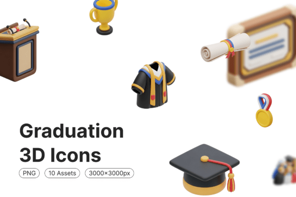 Graduation 3D Icons Graphic by creativeproduction.rrgraph · Creative ...
