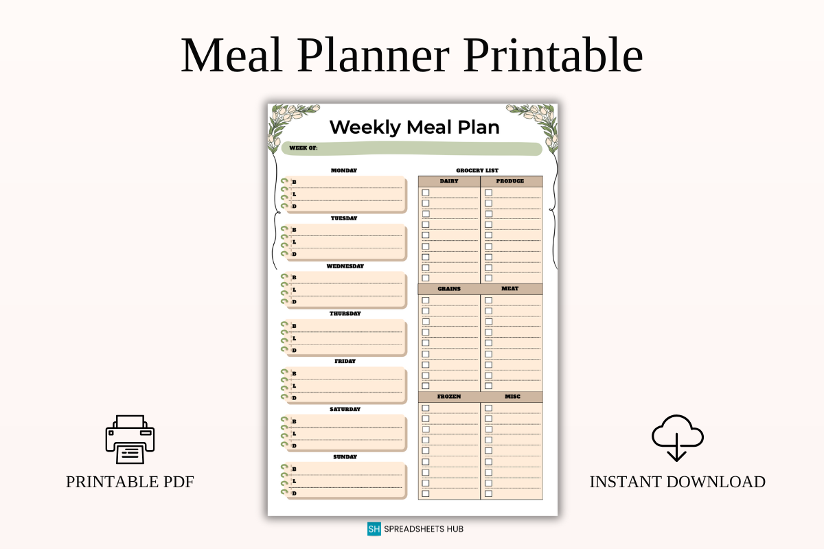 Modern Weekly Meal Planner Printable PDF