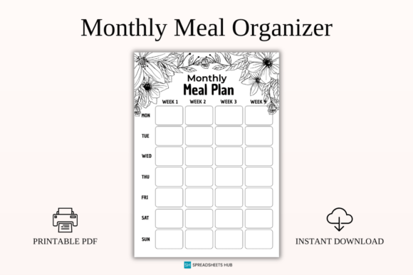 Monthly Meal Planner Printable PDF Pack