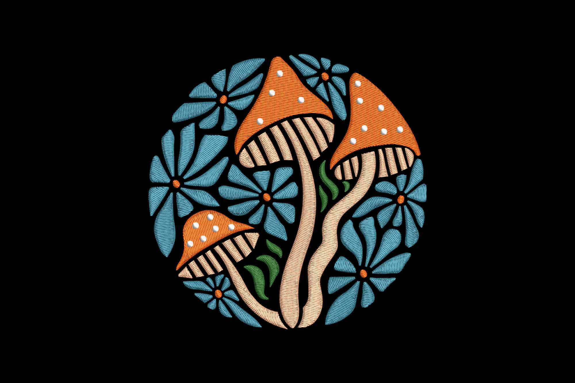 Psychedelic Round Print with Mushrooms