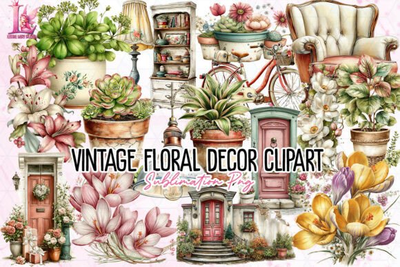 Vintage Floral Decor Clipart PNG Illustration PNG transparents AI Par Little Lady Design