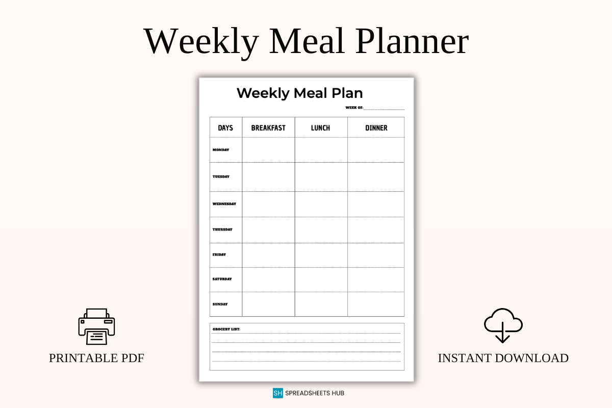 Weekly Meal Planner Grocery List PDF