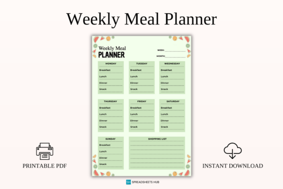 Weekly Meal Planner Printable PDF
