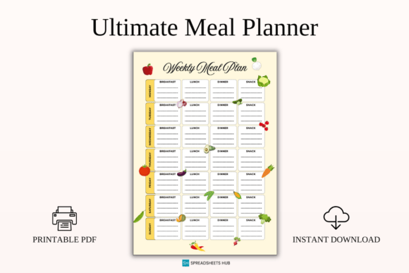 Weekly Meal Planner Template PDF Pack
