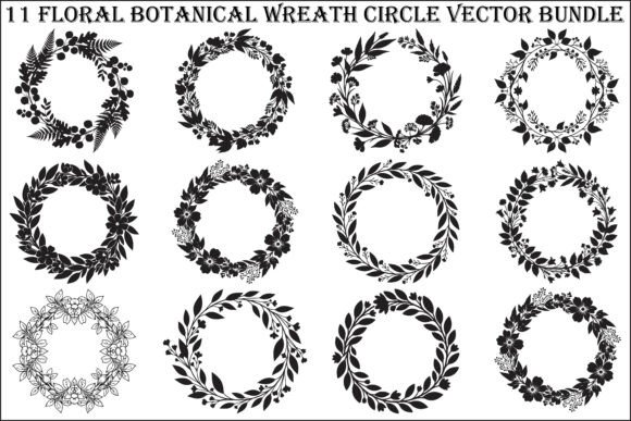 11 Floral Botanical Wreath Circle Vector