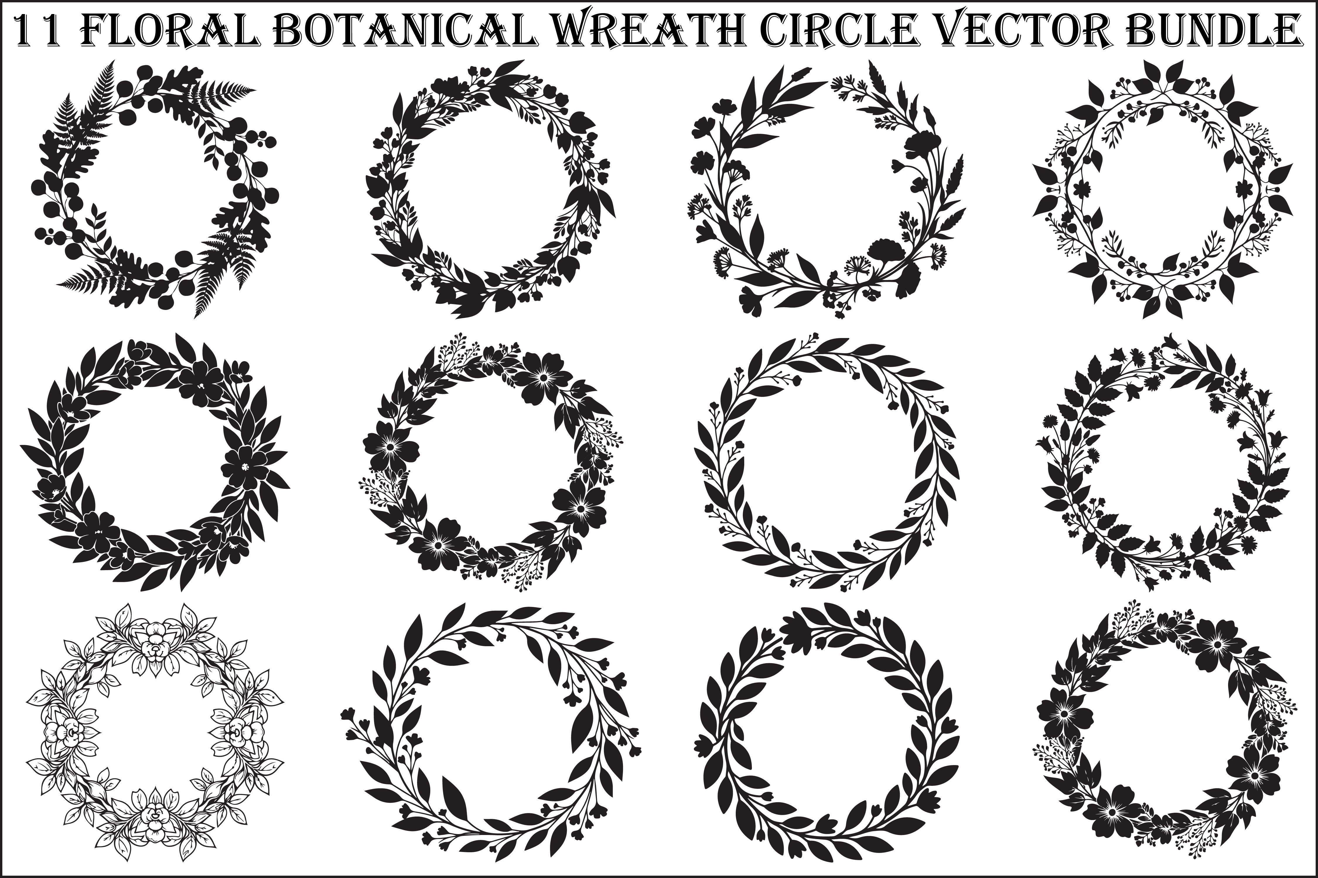 11 Floral Botanical Wreath Circle Vector