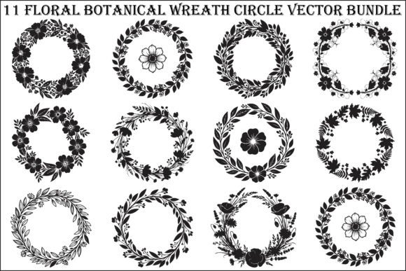11 Floral Botanical Wreath Circle Vector