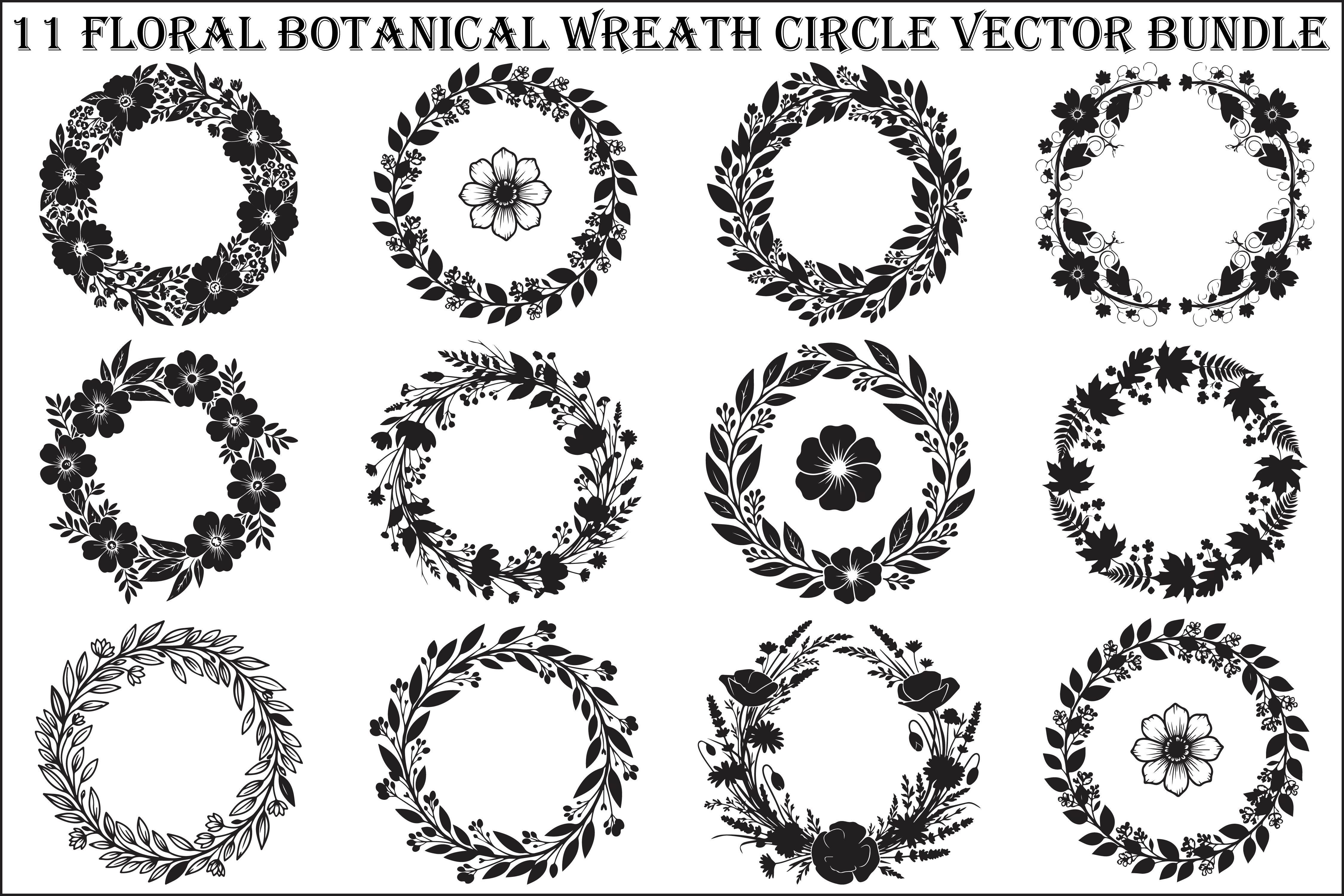 11 Floral Botanical Wreath Circle Vector