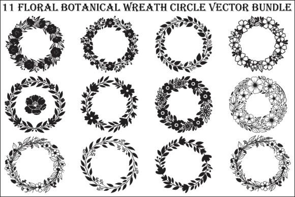 11 Floral Botanical Wreath Circle Vector