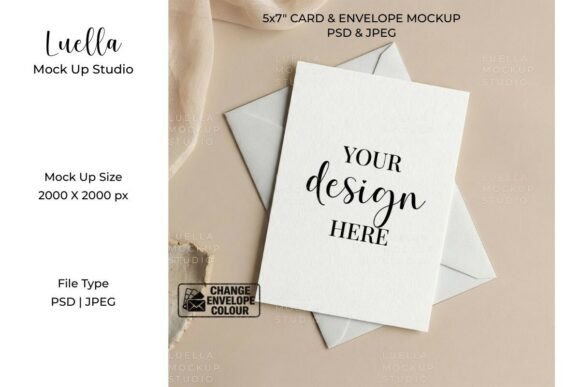 5x7 Card Mockup Customizable Envelope Graphic Invitations & Greeting Cards By Luella Mockup Studio