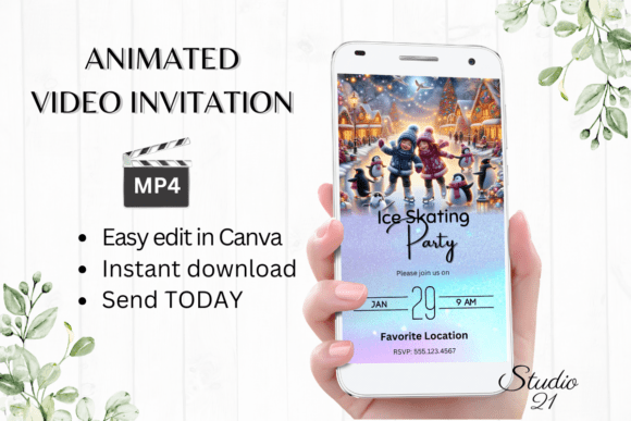 Animated Ice Skating Party Invitation