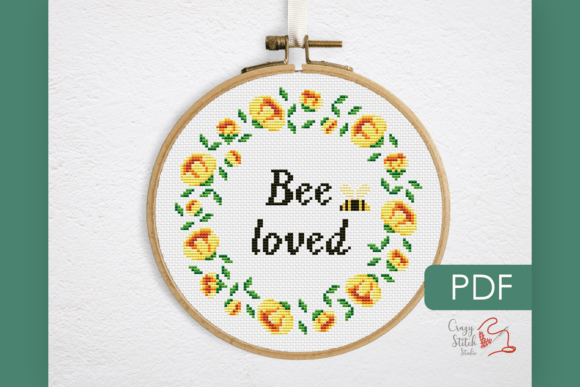 Bee Loved Cross Stitch Pattern, Quote