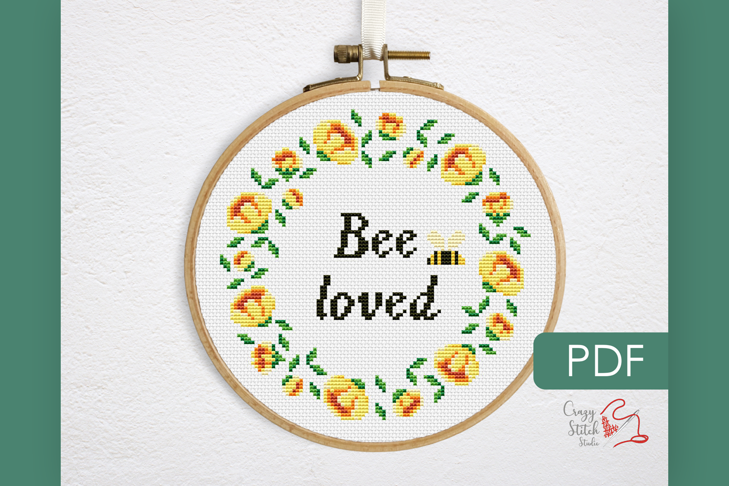 Bee Loved Cross Stitch Pattern, Quote