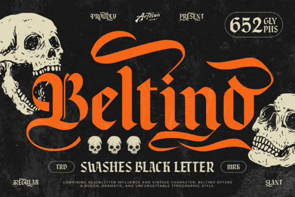 Preview specimen of Beltino blackletter font