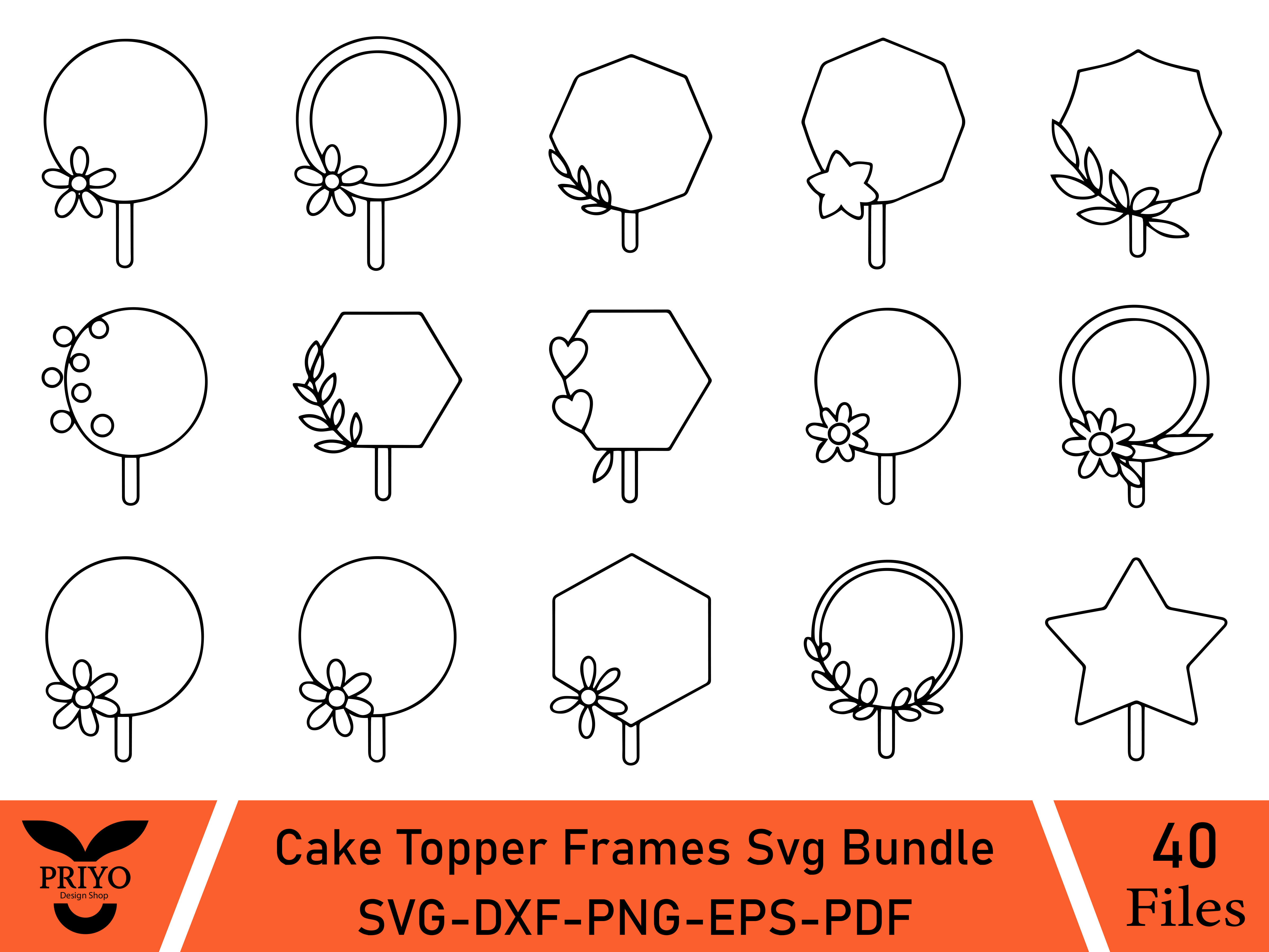 Cake Topper Frames Svg Bundle