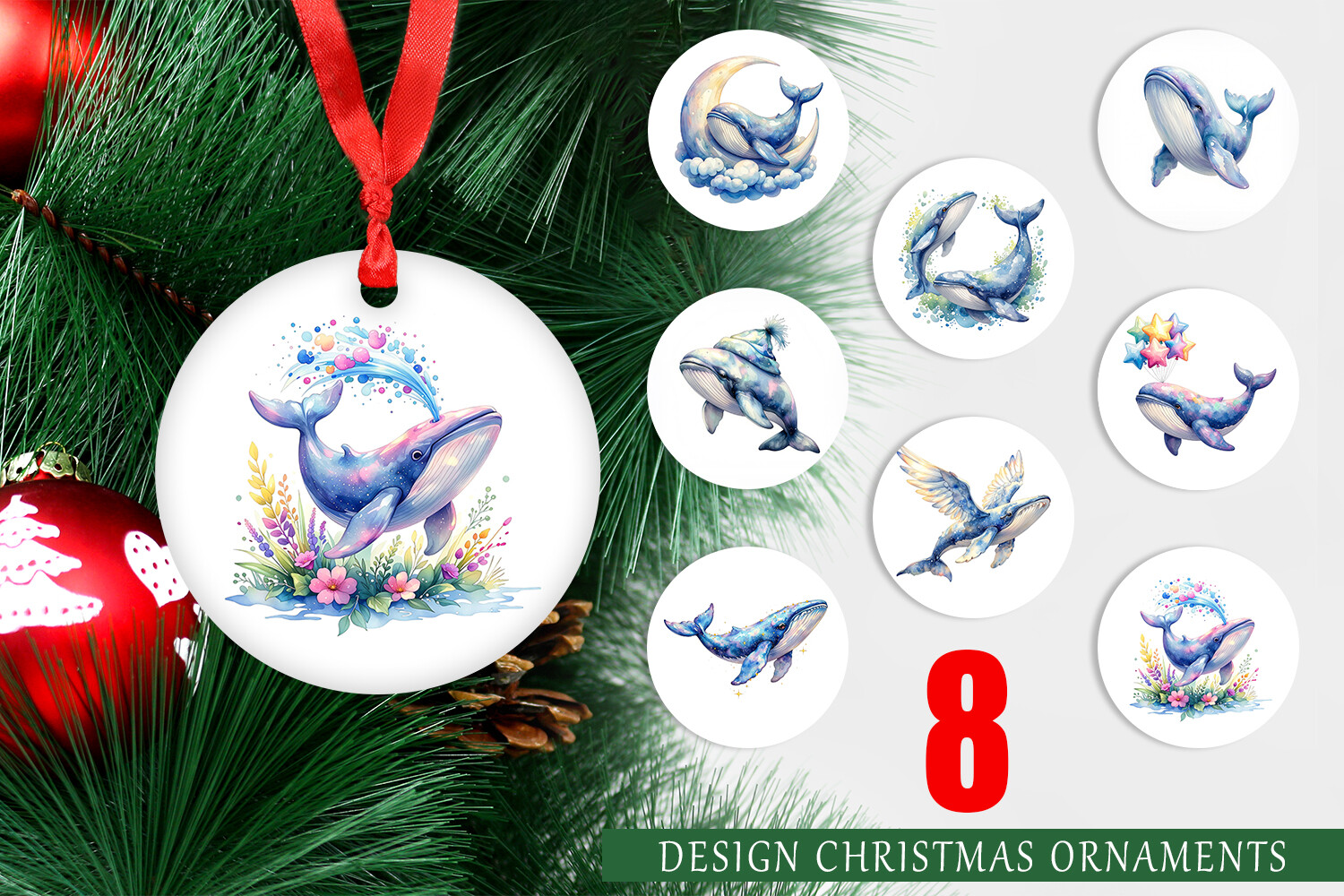 Celestial Whale Moon Star Ornament PNG