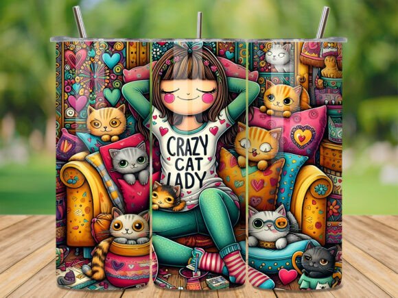 Cute Cozy Crazy Cat Lady tumbler wrap sublimation design for 20oz skinny tumblers