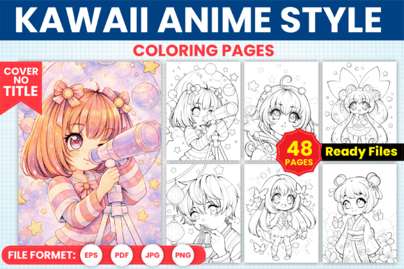 Preview of Kawaii Anime Style Coloring Book Pages coloring pages for adults