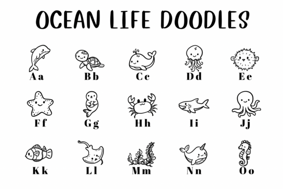Ocean Life Doodles Font PNG with transparent background - Preview 1