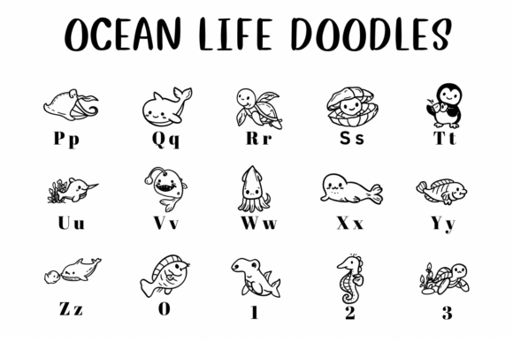 Ocean Life Doodles Font PNG with transparent background - Preview 2