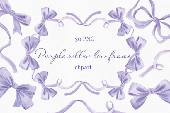 Purple Watercolor Bows & Frames Clipart