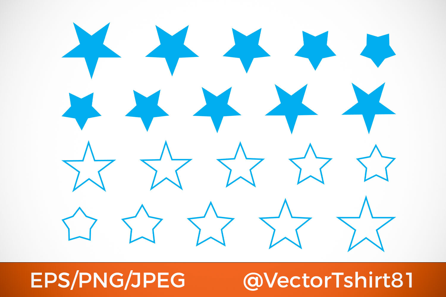 Set of Blue Stars in Various Sizes and Styles
